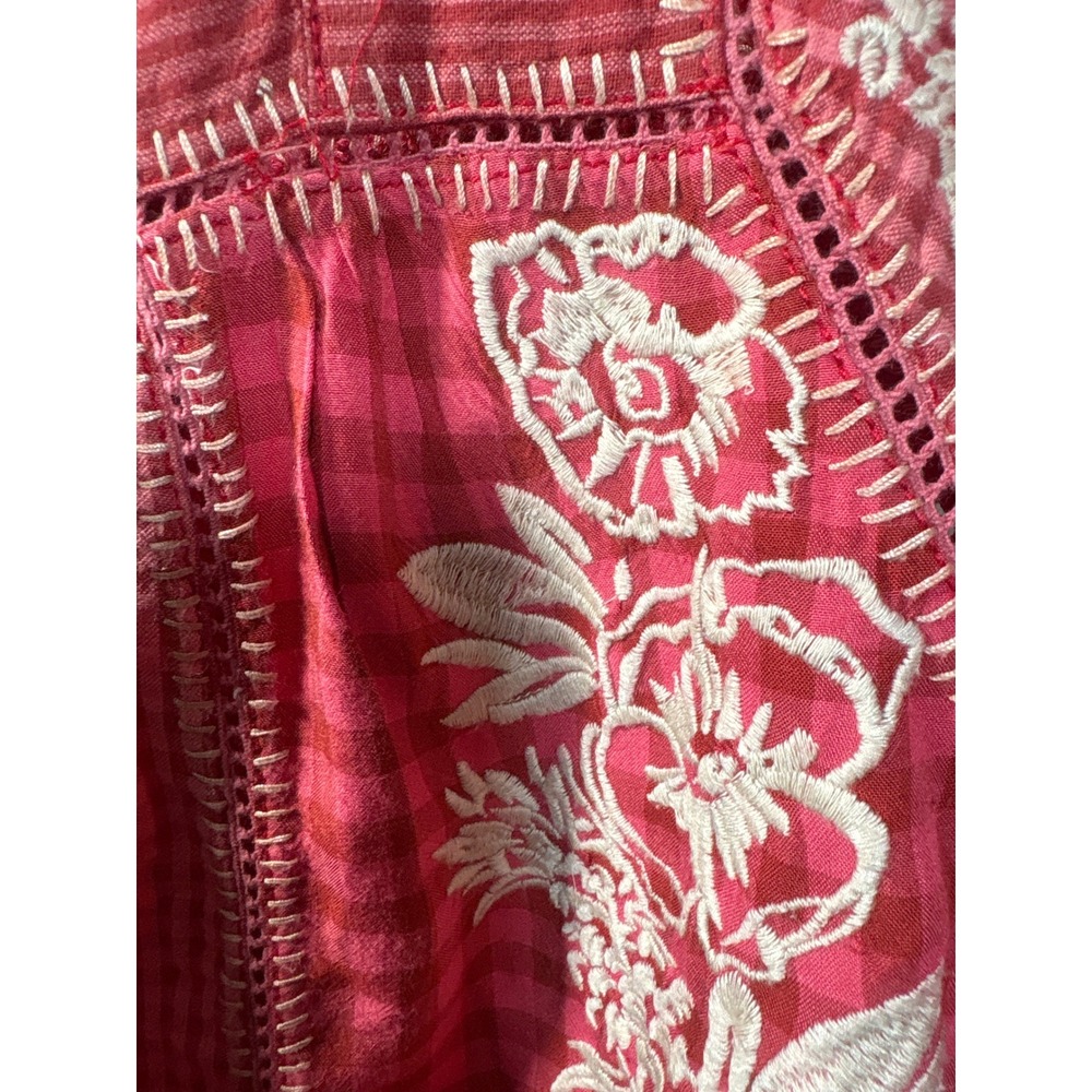 We The Free Free People half moon Embroidered red gingham Top Cotton blend XS - Picture 7 of 12